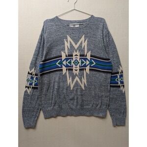 On The Byas Aztec Geometric Knit Sweater Mens M Blue Tribal‎ Pattern